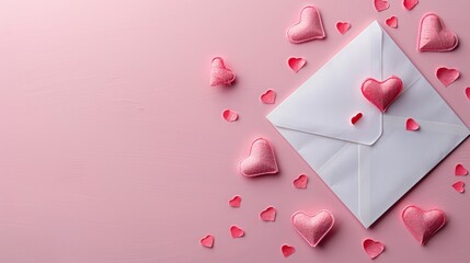 Pink Background with Envelopes and Paper Hearts for Special Occasions Generative AI