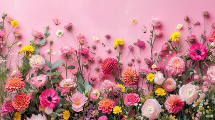 Romantic Pink Garden Flower Backdrop Generative AI