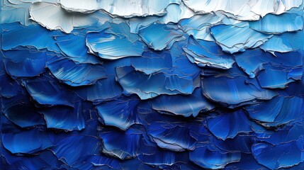  a close up of a blue and white piece of art that looks like it has been painted with acrylic paint and it looks like it is floating in the air.