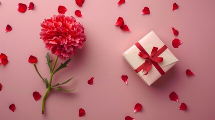 Mother's Day Surprise: Red Mini Carnation and Gift Box Generative AI
