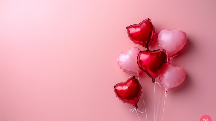 Fototapeta na wymiar Valentine's Day Flat Lay with Heart Balloons on Pink Background Generative AI