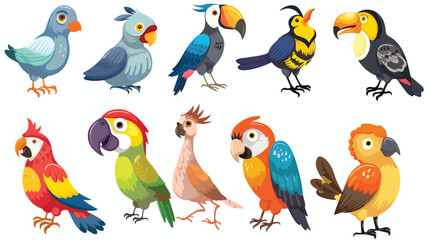 Birds stands cartoon animal set isolated illustratio