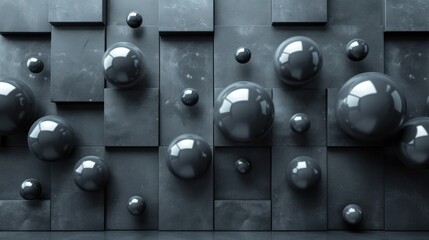  a black and white photo of a bunch of shiny balls on a metal surface with a grid of smaller shiny balls in the middle of the middle of the image.