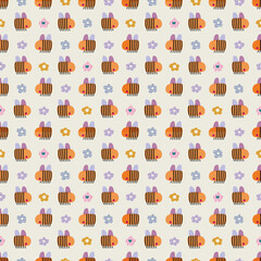 Cute pattern with bees and flowers. Great for fabric, textile