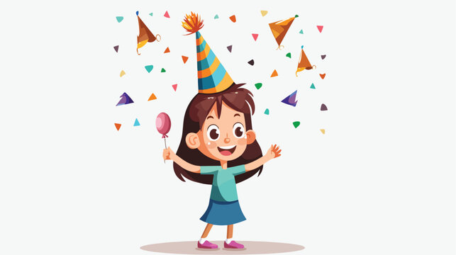 Birthday girl wearing party hat celebration isolated