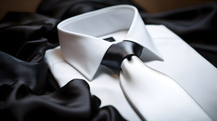 Refined Elegance Embodied: The Quintessential Black Tie on a Pristine White Shirt