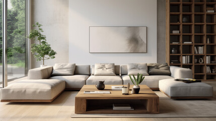 Fototapeta na wymiar A modern living room with a modular furniture set that can be adjusted to fit any lifestyle