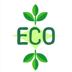 eco logo with green leaves and the word eco