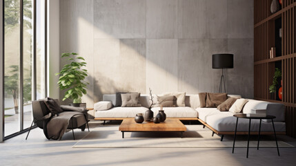 A modern living room with a modular furniture set that can be adjusted to fit any lifestyle - obrazy, fototapety, plakaty