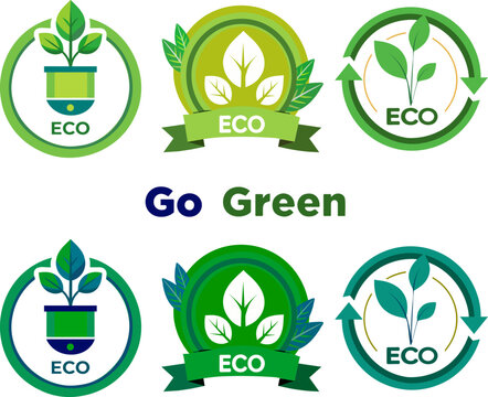 go green logo set vectors illustrations ecology