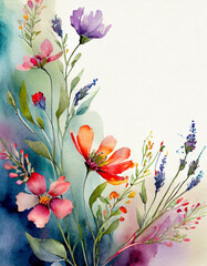 Malowane polne kwiaty, tapeta, dekoracja, akwarela. Generative AI - obrazy, fototapety, plakaty