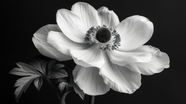  a black and white photo of a flower with a stem in the middle of the flower and a stem in the middle of the flower, on a black background.