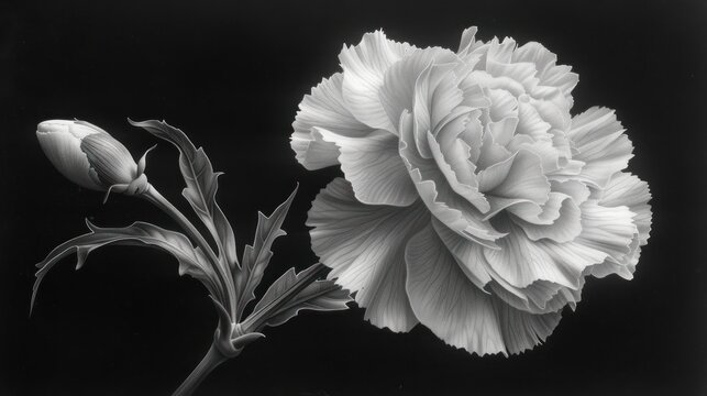 a black and white photo of a flower with a bud in the middle of the flower and a bud in the middle of the flower in the middle of the flower.