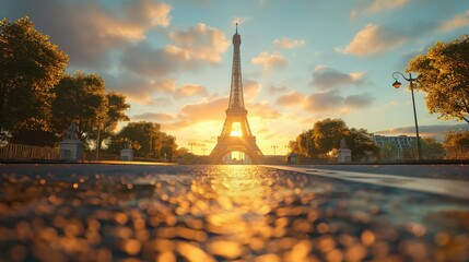 Eiffel Tower in Paris, France at sunset
