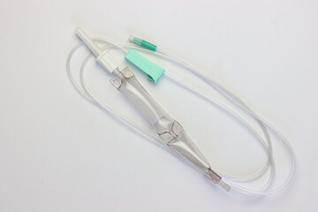 Close up of a blood infusion set empty in a white background 