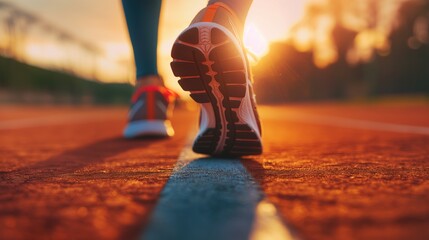 Runner athlete running on racetrack. Woman fitness jogging workout wellness concept.