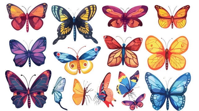 Butterfly and dragonfly set cartoon isolated illustr