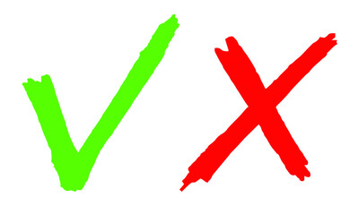 Tick and Cross Icons on Transparent or White Background. Wrong and Correct Symbols. YES and NO Icons for Decision-Making. Voting Choices Green YES and Red NO Symbols. Vector Illustration.