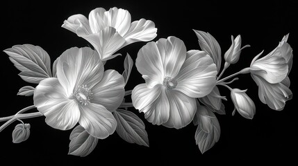  a black and white photo of a bunch of flowers on a black background with a single flower in the middle of the picture and a single flower in the middle of the picture.