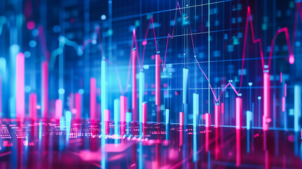 Fototapeta premium Digital financial analysis concept with stock market graphs, forex trading, and investment growth indicators