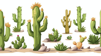 Cactus seamless pattern green desert plants in the s - obrazy, fototapety, plakaty