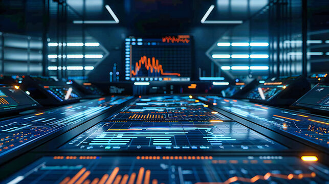 Digital finance and technology concept with glowing data charts, symbolizing global market trends and business strategies