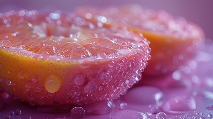  a close up of a grapefruit with drops of water on the outside of the grapefruit and on the inside of the outside of the grapefruit.