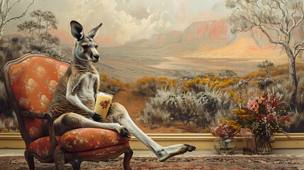kangaroo with smoothie - obrazy, fototapety, plakaty
