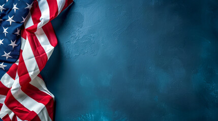 American flag waving on dark blue backdrop - obrazy, fototapety, plakaty
