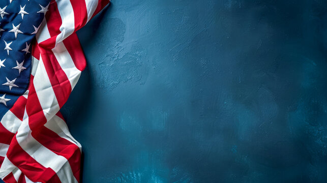 American flag waving on dark blue backdrop