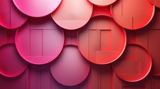  a close up of a red and pink wall with a bunch of circles on the side of the wall and the bottom half of the wall in the middle of the wall.