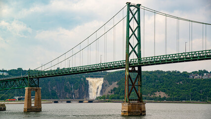 Quebec City, Canada - July 19 2021: Saint-Pierre-de-l'Île-d'Orléans bridge crossing the St-Lawrence River near Quebec City