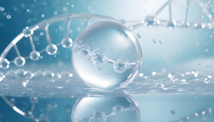 Fototapeta na wymiar Cosmetic Essence, Liquid bubble, Molecule inside Liquid Bubble on DNA water splash background