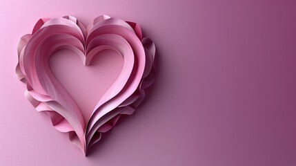  a heart made out of pink paper on a pink background with a shadow of the paper folded in the shape of a heart on the left side of the heart.