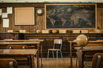 Vintage classroom setting evoking nostalgia and the essence of learning. ideal for back-to-school concepts and educational themes