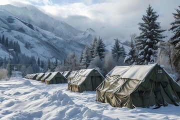 military tent in the mountains