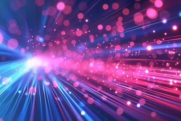 Obraz premium Digital abstract background featuring glowing neon lines and bokeh lights in pink and blue Symbolizing data transfer and connectivity in a vibrant Futuristic setting