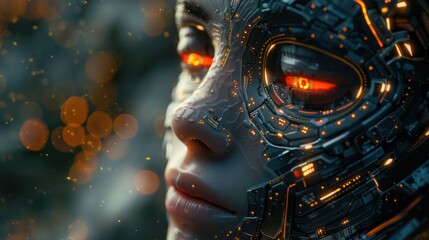 Exploring Future Life. 3D Rendering of AI Research, Robot and Cyborg Development