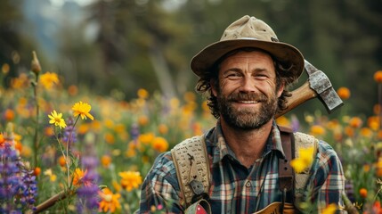 Obraz premium a lumberjack with a warm, inviting smile