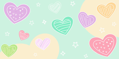 Pastel Colors Background with Doodle Hearts for Wallpaper