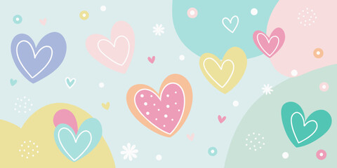 Pastel Colors Background with Doodle Hearts for Wallpaper