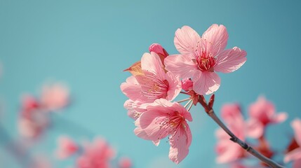 Spring Cherry Blossoms Against Blue Sky.