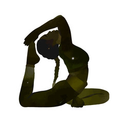 Female doing yoga in Sirsa Padasana pose vector illustration. Hand drawn silhouette of woman Feet To Head Pose universe silhouette. Wellbeing illustration.