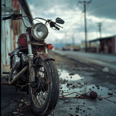 Vintage Motorcycle on a Rainy Street