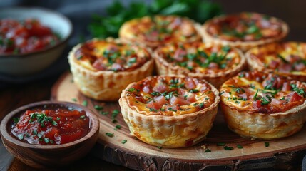 a mini quiche, individually sized and filled with a mixture of ham - 750190976