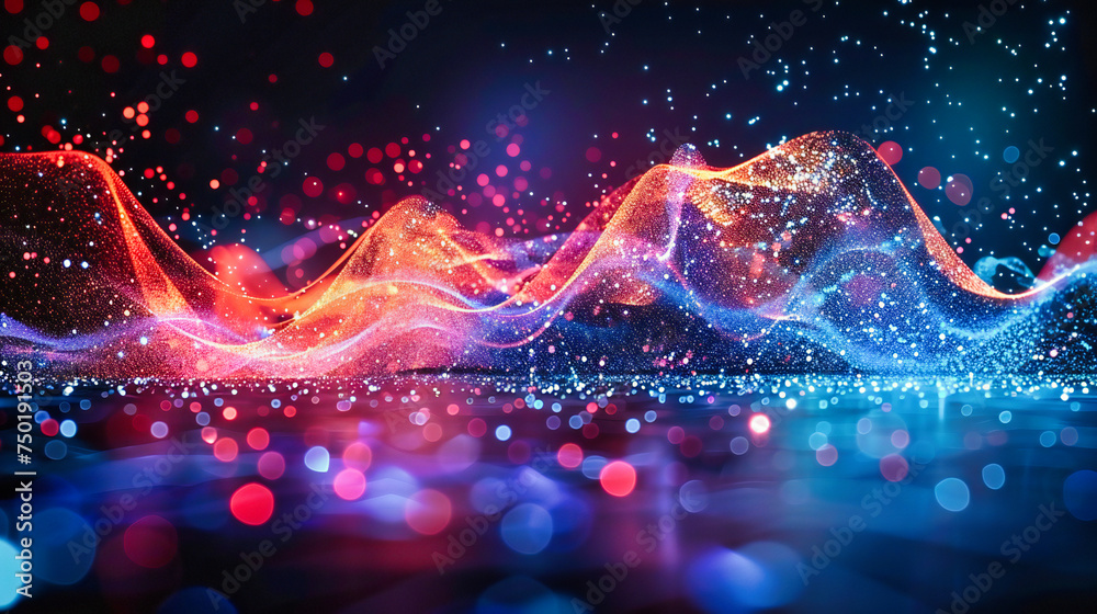 Wall mural cyber wave in blue, abstract background with digital lines and flow, futuristic technology and netwo