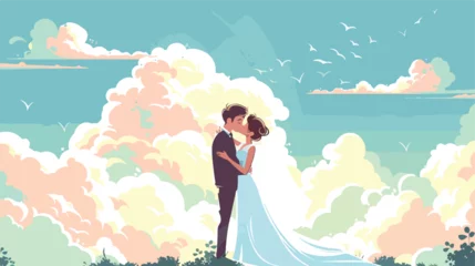 Photo sur Aluminium brossé Corail vert Color sky landscape background with newly married co