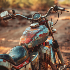 Vintage Motorcycle on a Rustic Trail at Sunset