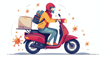 Courier in motorcycle delivery service with covid19