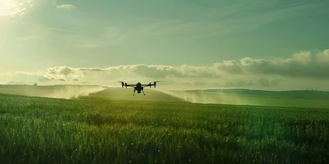 Foto op Canvas Smart technology drone maneuvers over fields, administering targeted crop spraying. © Muhammad